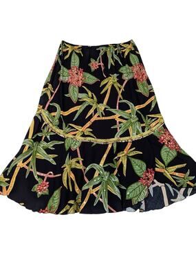 Y2K Vintage Faith Resortwear Tropical Print Sequin Skirt Black Size M